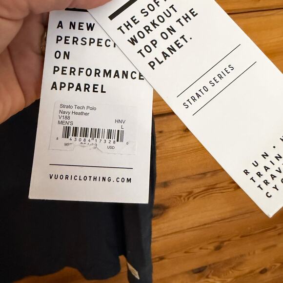 NWT Vuori Polo Shirt Mens Large Navy Heather Strato Tech Short Sleeve - Picture 5 of 6